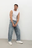 Erkek Skater Fit Jean Pantolon Buz Mavisi - 3