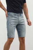 Erkek Yırtık Detaylı Slim Fit Jean Şort - 7