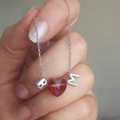 Vaoov 925 Ayar Gümüş Kırmızı Swarovski Taşlı Bombeli Harf Kolye thumbnail 4