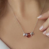 Vaoov 925 Ayar Gümüş Kırmızı Swarovski Taşlı Bombeli Harf Kolye thumbnail 2