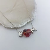 Vaoov 925 Ayar Gümüş Kırmızı Swarovski Taşlı Bombeli Harf Kolye thumbnail 6