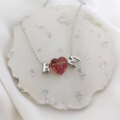 Vaoov 925 Ayar Gümüş Kırmızı Swarovski Taşlı Bombeli Harf Kolye thumbnail 3