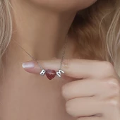 Vaoov 925 Ayar Gümüş Kırmızı Swarovski Taşlı Bombeli Harf Kolye thumbnail 7