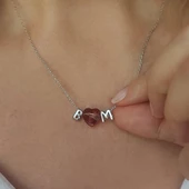 Vaoov 925 Ayar Gümüş Kırmızı Swarovski Taşlı Bombeli Harf Kolye thumbnail 1