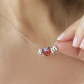 Vaoov 925 Ayar Gümüş Kırmızı Swarovski Taşlı Bombeli Harf Kolye thumbnail 8