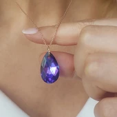 Vaoov 925 Ayar Gümüş Mor Damla Swarovski Taşlı Kolye - 5