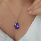 Vaoov 925 Ayar Gümüş Mor Damla Swarovski Taşlı Kolye - 8