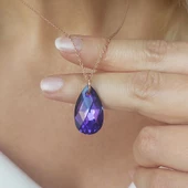 Vaoov 925 Ayar Gümüş Mor Damla Swarovski Taşlı Kolye - 3