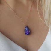 Vaoov 925 Ayar Gümüş Mor Damla Swarovski Taşlı Kolye - 7