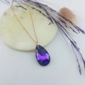Vaoov 925 Ayar Gümüş Mor Damla Swarovski Taşlı Kolye - 4