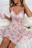 YNT Pembe Çiçek Desenli Fırfırlı Gecelik 15707 - 1