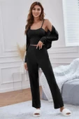 YNT Viskon Siyah 3 Lü Trend Crop Takım 7010 - 2