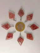 Çilek Kuvars Taşı Ok Ucu Şekilli Kolye Ucu (42645) - 2