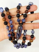 Sodalit - Hematit - Lav Taşı & Venge Ağacı Tasarım Unisex Kolye (44380) thumbnail 1