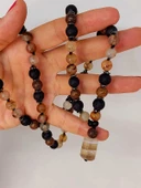 Akik - Hematit - Lav Taşı & Venge Ağacı Tasarım Unisex Kolye (44360) thumbnail 1