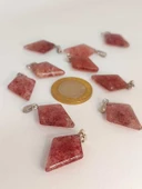 Çilek Kuvars Taşı Ok Ucu Şekilli Kolye Ucu (42645) - 1