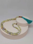 Yeşil Beyaz Peridot Taşı 108'lik Tibet Stili El Yapımı Mala Kolye (51404) thumbnail 7