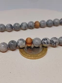 108'lik Gri Jasper Taşı Tibet Stili El Yapımı Mala Kolye (51388) - 6
