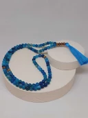 Mavi Akik Taşı 108'lik Tibet Stili El Yapımı Mala Kolye (51402) thumbnail 6