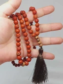 108'lik Kırmızı Jasper Taşı Tibet Stili El Yapımı Mala Kolye (51400) thumbnail 2