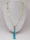 Yeşil Beyaz Peridot Taşı 108'lik Tibet Stili El Yapımı Mala Kolye (51404) thumbnail 4