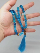 Mavi Akik Taşı 108'lik Tibet Stili El Yapımı Mala Kolye (51402) thumbnail 2