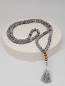 108'lik Gri Jasper Taşı Tibet Stili El Yapımı Mala Kolye (51388) - 7