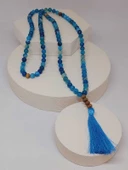 Mavi Akik Taşı 108'lik Tibet Stili El Yapımı Mala Kolye (51402) thumbnail 5