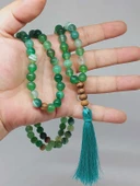 Yeşil Akik Taşı 108'lik Tibet Stili El Yapımı Mala Kolye (51398) - 2