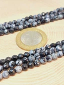 Bileklik Boy Kar Tanesi Obsidyen Taşı Yarım Dizi Faset Kesim 4-4.5mm Aralığı (18CM UZUNLUĞUNDADIR) thumbnail 2