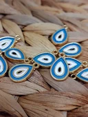 Altın Kaplama Turkuaz Yassı Nazar Boncuğu Aparat/2 adet (51766) - 3