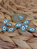 Altın Kaplama Turkuaz Yassı Nazar Boncuğu Aparat/2 adet (51766) - 2