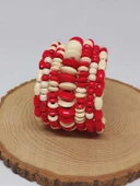 Ahşap Kırmızı ve Beyaz Renk Hafızalı Otantik Bileklik (51972) - 4