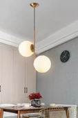 Ömür Avize Fumi Modern Tasarım gold kasa beyaz camlı  Ikili Avize - 1