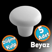 Mobilya Düğme Sert Plastik Kulp Beyaz Dolap Mutfak Dolabı Çekmece Kapak Kulpu Kulbu 5 ADET thumbnail 1
