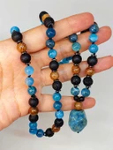 Apatit - Hematit - Lav Taşı & Venge Ağacı Tasarım Unisex Kolye (44355) thumbnail 1