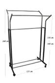 V Ayarlı Paslanmaz 125 Cm En Metal Konfeksiyon Elbise Askılık Tekerlekli Portatif Eşek Vitrin Raf - 3