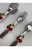 Kirazlı Gümüş Maşa Seti, Salata, Makarna ve Pasta Servis Sunum Maşası, Paslanmaz Çelik 18/10 - 4