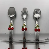 Kirazlı Gümüş Maşa Seti, Salata, Makarna ve Pasta Servis Sunum Maşası, Paslanmaz Çelik 18/10 - 1