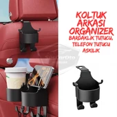 Oto Araç İçi Çok Fonksiyonlu Koltuk Arkası Organizer Bardaklık Telefon Tutucu Askılık Araba Eşya Düzenleyici 1 Adet - 1