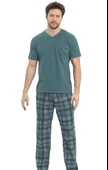 Erkek Yaka Detay  %100 Pamuk Süprem Kısa Kol Göğüs Cepli Pijama Takımı - 1