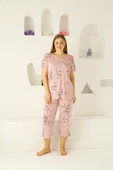 Kadın Düğmesiz Viskon Geniş Battal Büyük Beden Kapri/Bermuda Pijama Takımı - 1