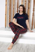 Kadın Düğmesiz Bisiklet Yaka Kısa Kol Cepli Pijama Takımı - 2