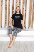 Kadın Düğmesiz Bisiklet Yaka Viskon Kısa Kol Cepli Kapri/Bermuda Pijama Takımı - 7