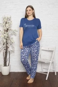 Kadın Yuvarlak Yaka Geniş Battal Beden Viskon Cepli Büyük Beden Pijama Takımı - 1