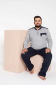 Erkek Büyük Beden 3 Düğme %100 Pamuk Cepli Mevsimlik Pijama Takımı - 6