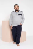 Erkek Büyük Beden 3 Düğme %100 Pamuk Cepli Mevsimlik Pijama Takımı - 7