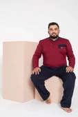Erkek Büyük Beden 3 Düğme %100 Pamuk Cepli Mevsimlik Pijama Takımı - 8
