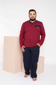 Erkek Büyük Beden 3 Düğme %100 Pamuk Cepli Mevsimlik Pijama Takımı - 10