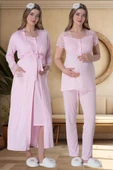 Mecit 6065 Bayan Hamile Lohusa Pembe Sabahlık Gecelik Pijama Set - 1